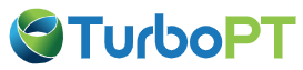 TurboPT logo, dynamic red and black text with speed icon
